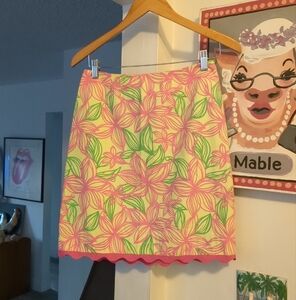 💕 LILLY PULITZER Vintage Women's Sz 2 Pink & Green Floral Cotton Skirt, Lined
